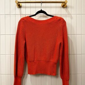Women's Orange Wide Neck Sweater